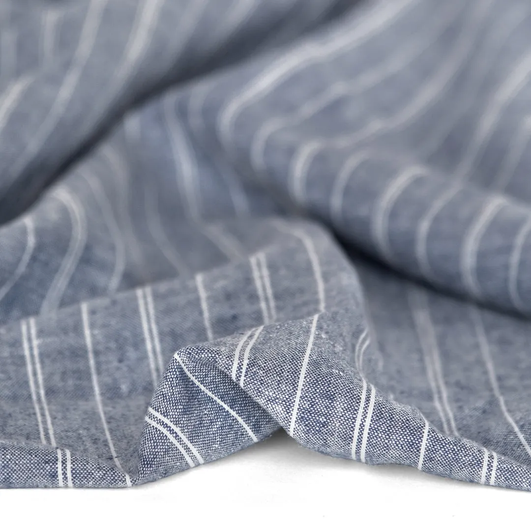 Remnant - 2m - Striped Hemp & Organic Cotton Chambray - Navy/Ivory