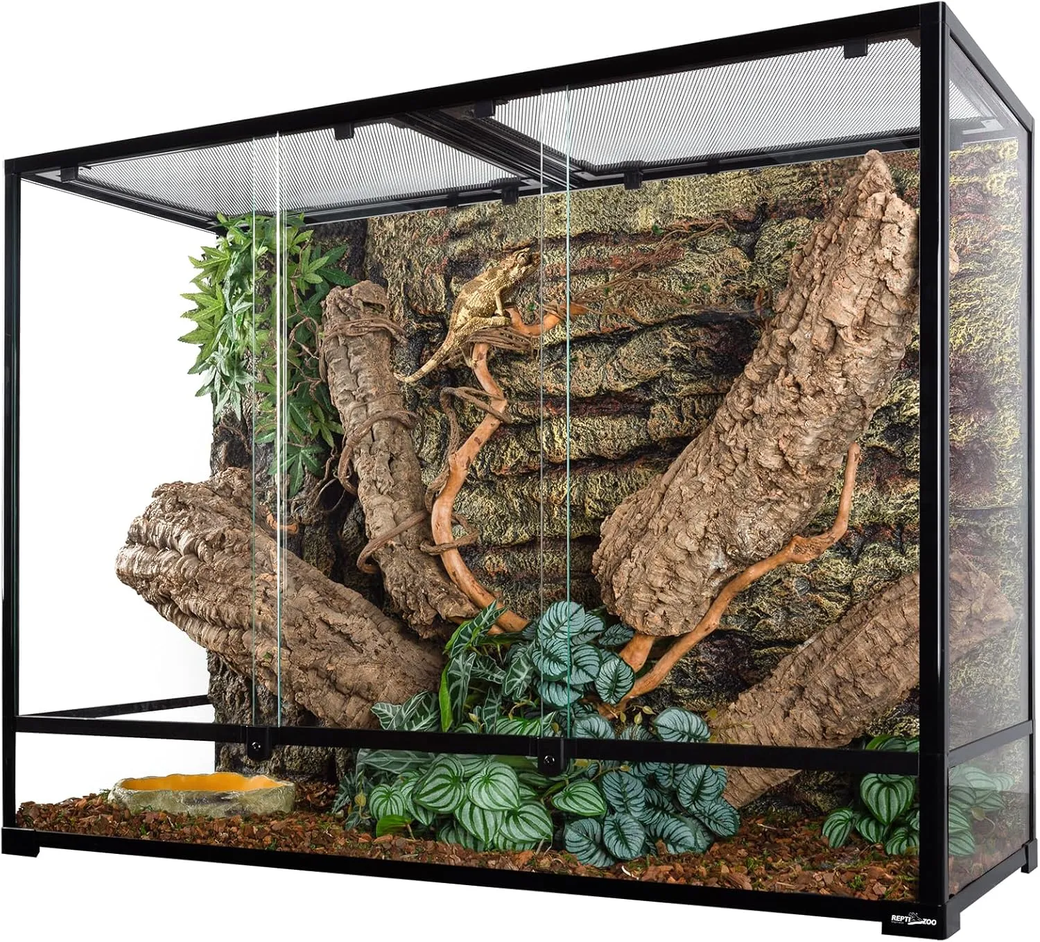 REPTI ZOO 135 Gallon Reptile Glass Terrarium, 48" x 18" x 36" Vertical Tempered Glass Rainforest Reptile Terrarium, 2 in 1 Use Knock-Down Paludarium Tank