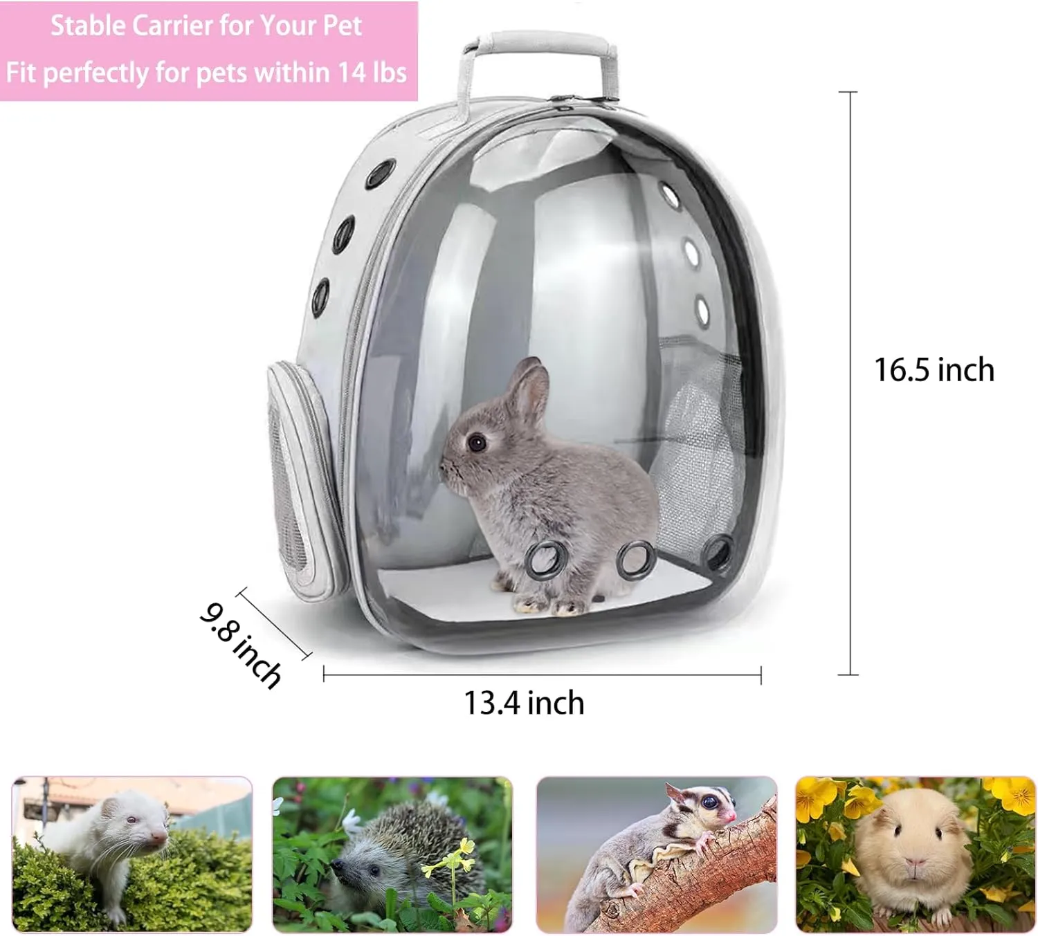 Small Pet Carrier Backpack Rabbit Carrier with Harness Vest Stretchy Elastic Leash Large Breathable Pet Carrier Airline Approved for Bunny Guinea Pig Ferret Hedgehog Kitten Travel Walking