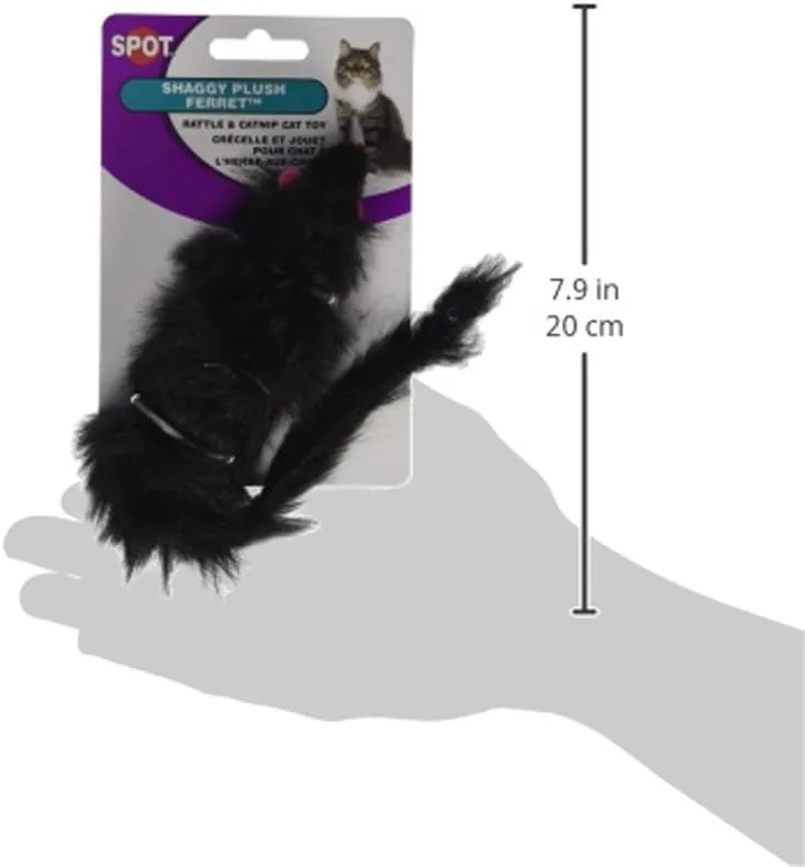 SPOT Shaggy Plush Ferret - Interactive Rattle and Catnip Fuzzy Toy for Indoor Cats and Kittens, Large Size Perfect for Pouncing, Chasing, Hunting, 11 Inches (Pack of 2)