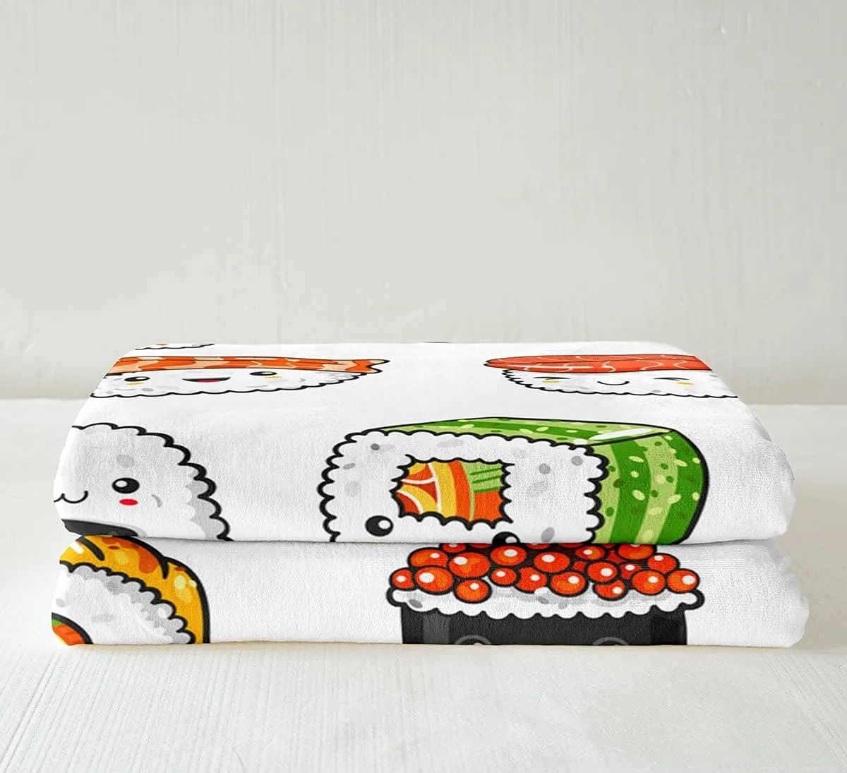 Sushi Pattern Blanket Japanese-Style Fleece Blanket for Bed Couch Sofa Kids Kawaii Food Theme Throw Blanket Cute Japanese Sushi Plush Sherpa Throw Blanket Room Decor Air Conditioning Throw 50"x60"