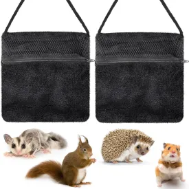 Sweetude 2 Pcs Sugar Glider Bonding Pouch Small Animal Outgoing Sleeping Bag Breathable Small Animal Carry Pouch with Shoulder Strap for Marmosets Squirrels Hamsters and Other Pets(Black)