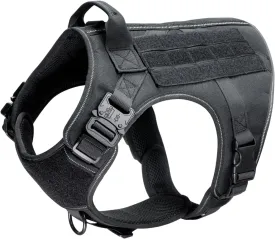 Tactical Dog Harness. No Pull Adjustable Easy to Control Pet Harness with Handle, Reflective Patch for Training, Service. Heavy Duty Military K9 Dog Vest with Hook Loop Panel, Black M