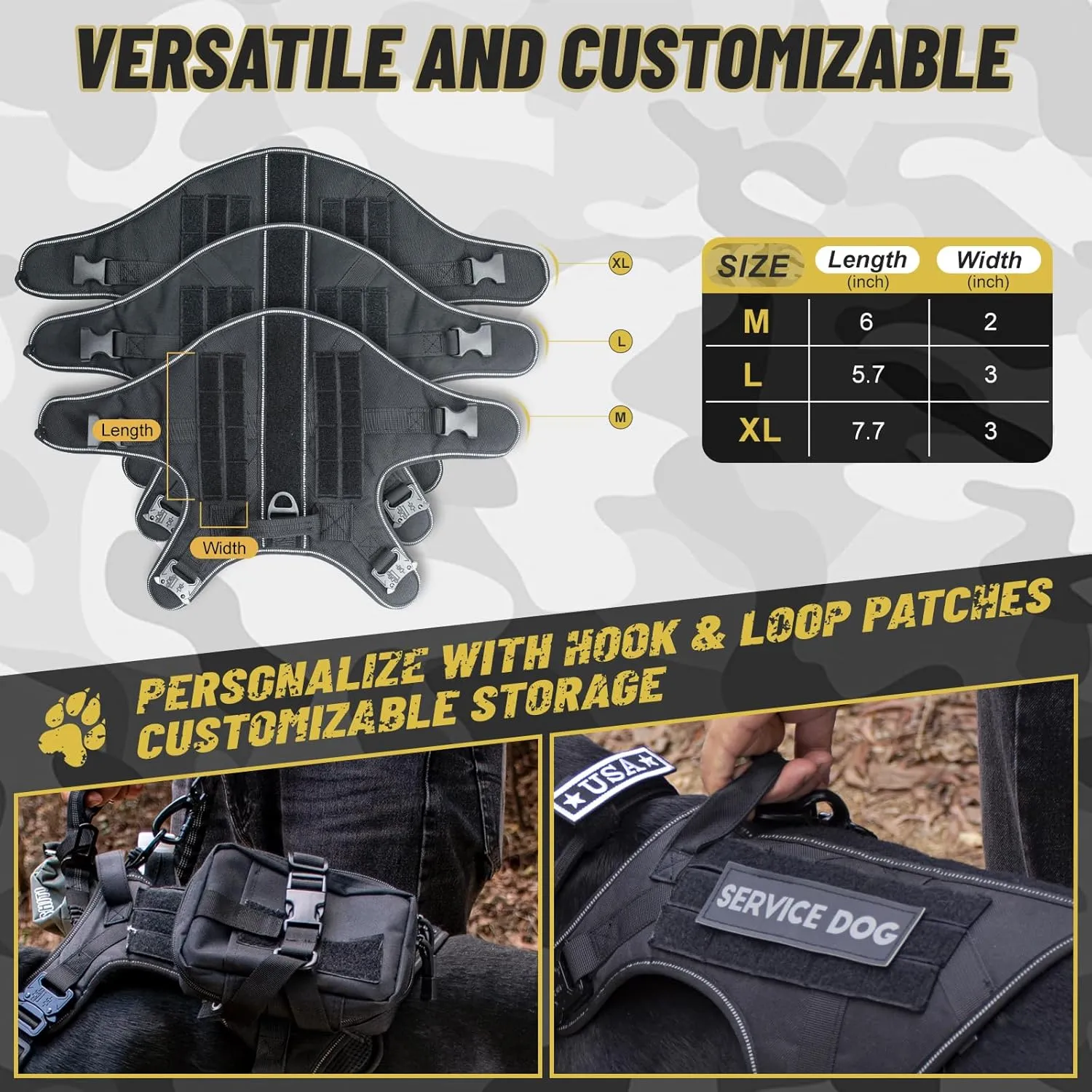 Tactical Dog Harness. No Pull Adjustable Easy to Control Pet Harness with Handle, Reflective Patch for Training, Service. Heavy Duty Military K9 Dog Vest with Hook Loop Panel, Black M