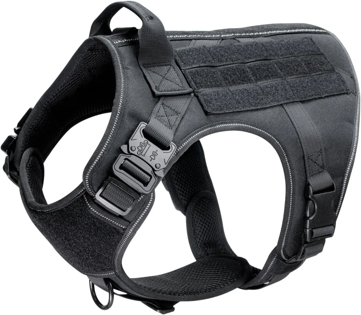 Tactical Dog Harness. No Pull Adjustable Easy to Control Pet Harness with Handle, Reflective Patch for Training, Service. Heavy Duty Military K9 Dog Vest with Hook Loop Panel, Black M