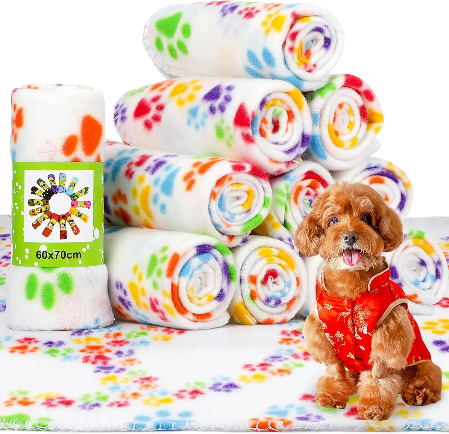 Tatuo 12 Pieces Puppy Blanket for Litter Dog Bulk Summer Throw Blanket Puppy Fleece Blanket with Paw Print Soft Sleep Mat Washable Pet Pad for Kitten Puppy Small Animals(Assorted Style)