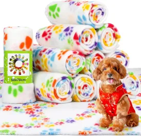 Tatuo 12 Pieces Puppy Blanket for Litter Dog Bulk Summer Throw Blanket Puppy Fleece Blanket with Paw Print Soft Sleep Mat Washable Pet Pad for Kitten Puppy Small Animals(Assorted Style)