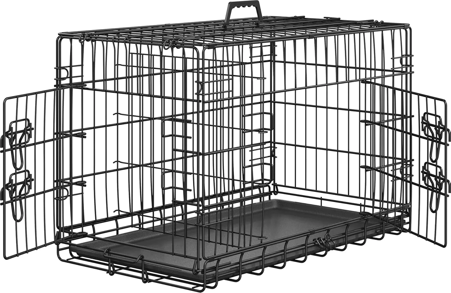 Topeakmart 30 in Small Animal Cage Double Door Bunny Cage Folding Rabbit Cage with Removable Tray Portable Hedgehog Cage with Divider Metal Ferret Cage, Black