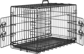 Topeakmart 30 in Small Animal Cage Double Door Bunny Cage Folding Rabbit Cage with Removable Tray Portable Hedgehog Cage with Divider Metal Ferret Cage, Black