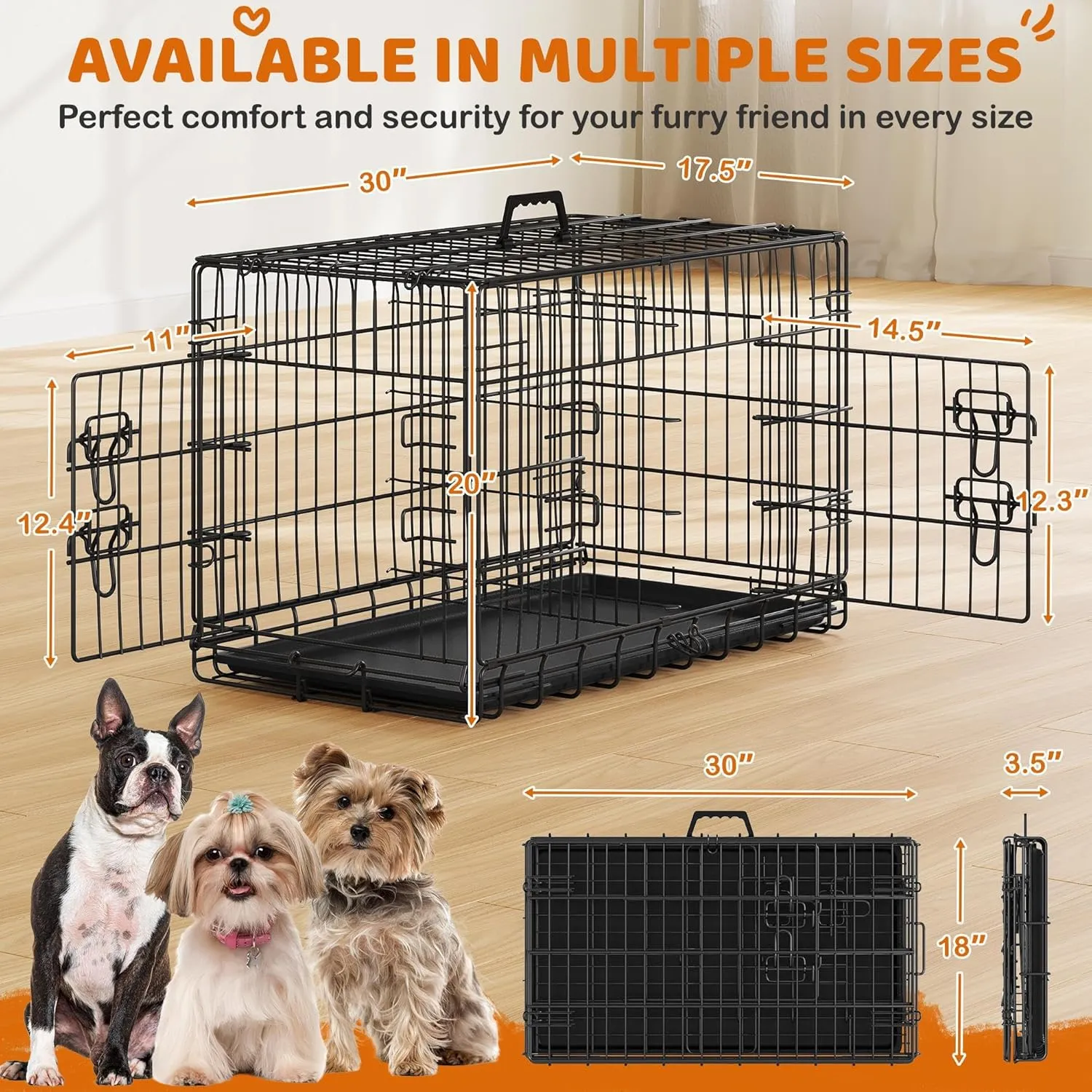Topeakmart 30 in Small Animal Cage Double Door Bunny Cage Folding Rabbit Cage with Removable Tray Portable Hedgehog Cage with Divider Metal Ferret Cage, Black