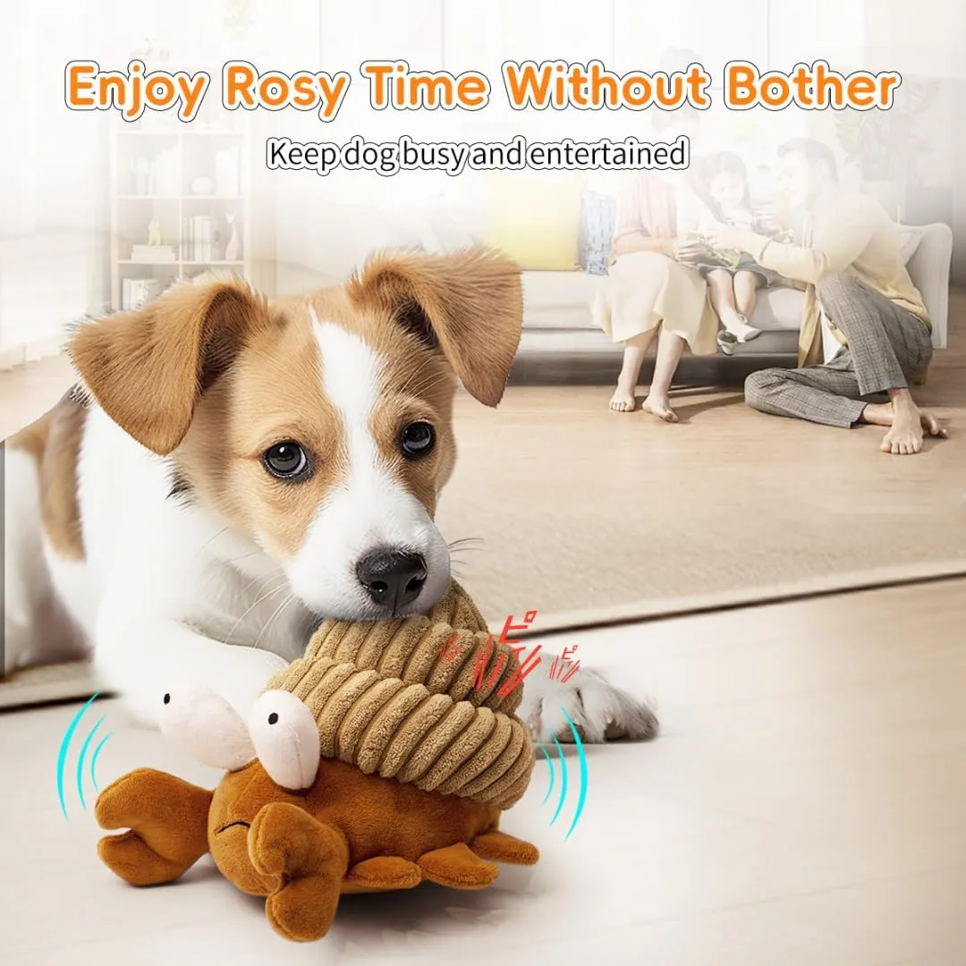 Touch Moving Pet chew, Plush, Interactive Small and Medium Pet Plush Toys Electric Type-C Recharge Vibration Ball with Crab Detachable Pet Chew Toys.