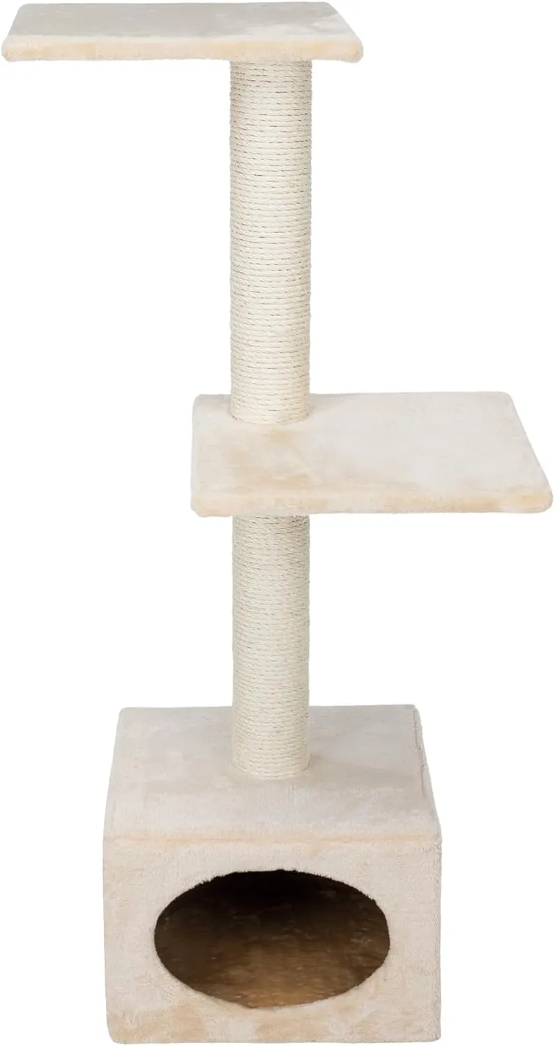 TRIXIE Badalona 43" Cat Tree, 3-Level Sisal Cat Scratcher, Plush Covered Cat Condo with, Removable Cushions, Cat Bed