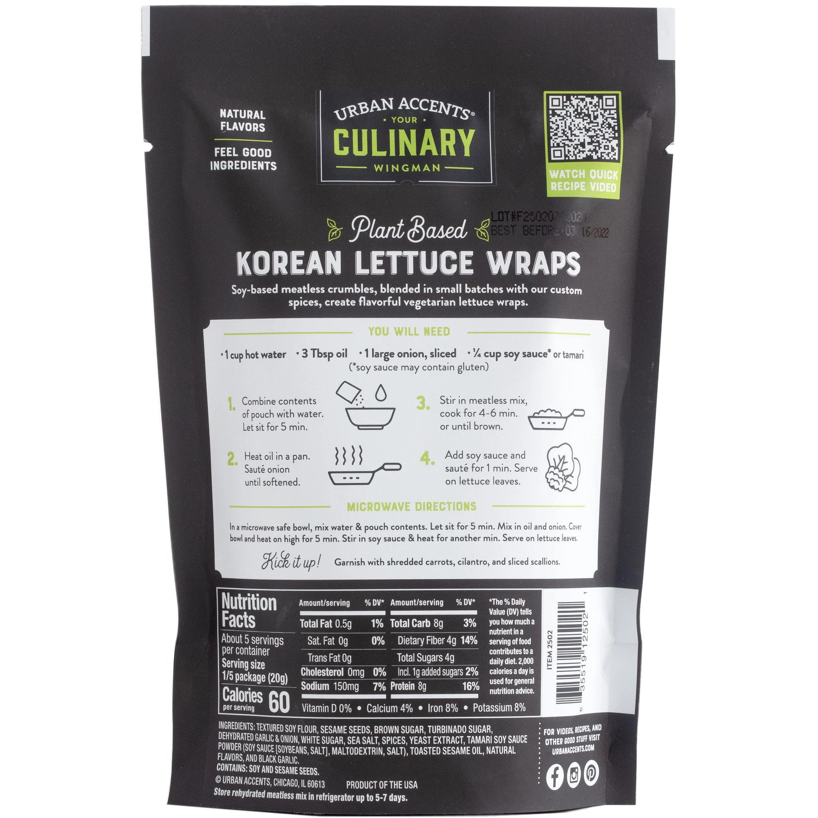 Urban Accents Plant Based Korean BBQ Ground Veggie Meatless Mix