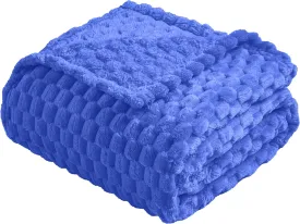 Vessia Flannel Fleece Throw Blanket(50x70 inch), 3D Jacquard Blue Fuzzy and Warm Blanket for Couch,Sofa,Bed,Chair, 300GSM Super Soft Touch Cozy Lightweight Throw for All-Season Home Decor
