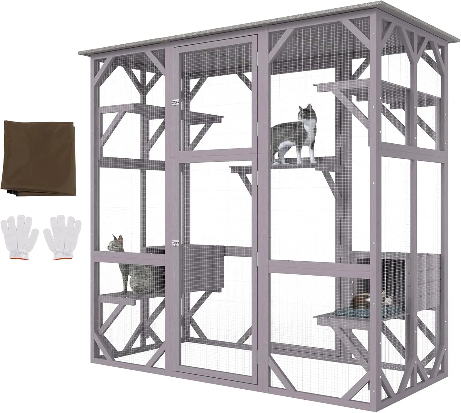 VEVOR Cat Cage Condo Catio Outdoor/Indoor Cat Enclosure, Wooden Cat House with 5 Platforms, 7-Tier Pet Playpen with 2 Resting Box, Cat Crate Cat Kennel with Waterproof Roof, 71.2"L x 34.6"W x 66.5"H