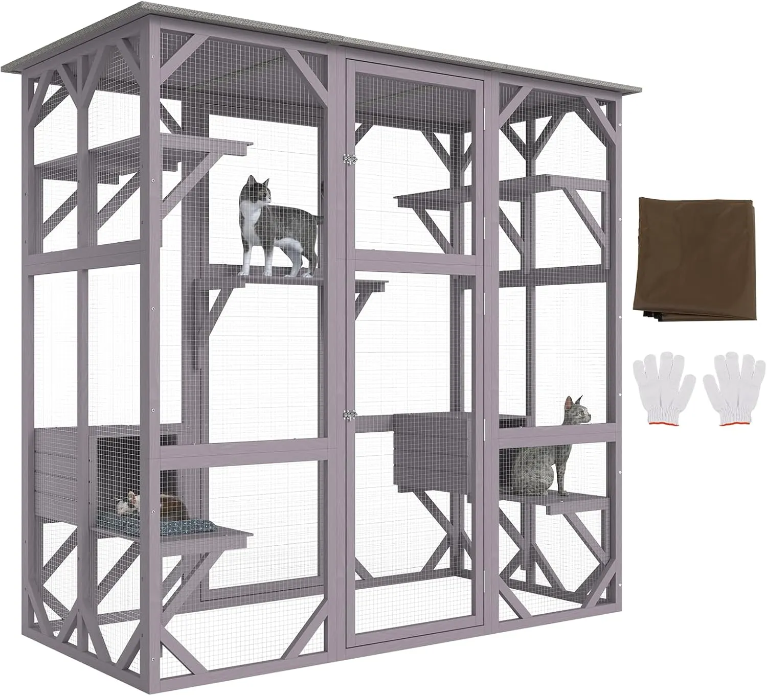 VEVOR Cat Cage Condo Catio Outdoor/Indoor Cat Enclosure, Wooden Cat House with 5 Platforms, 7-Tier Pet Playpen with 2 Resting Box, Cat Crate Cat Kennel with Waterproof Roof, 71.2"L x 34.6"W x 66.5"H