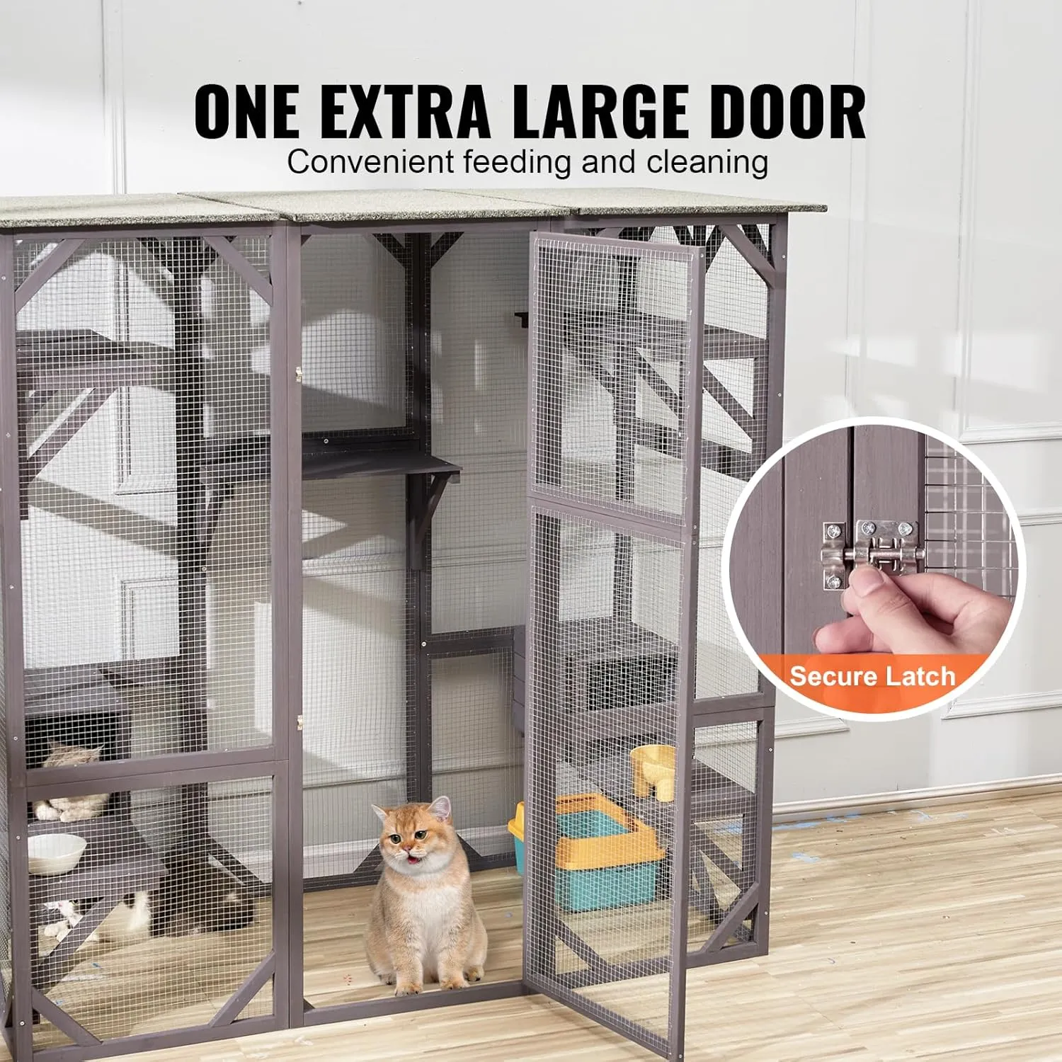 VEVOR Cat Cage Condo Catio Outdoor/Indoor Cat Enclosure, Wooden Cat House with 5 Platforms, 7-Tier Pet Playpen with 2 Resting Box, Cat Crate Cat Kennel with Waterproof Roof, 71.2"L x 34.6"W x 66.5"H