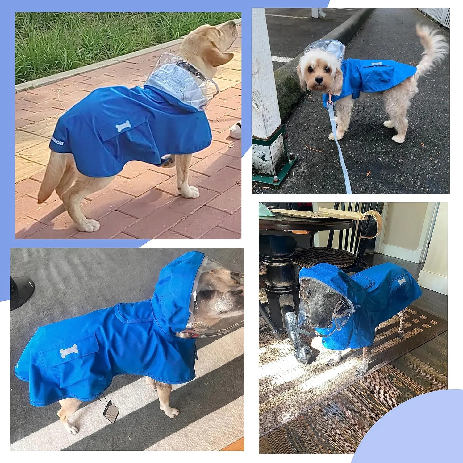 Waterproof Dog Raincoat, Adjustable Reflective Lightweight Pet Rain Clothes with Poncho Hood (XX-Large, Blue)