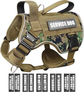 WINSEE Tactical Dog Harness for Medium Dog, Heavy Duty Service Working MOLLE Vest with 10 Pet Patches, 2X Metal Buckle Vest for Training Hunting Walking
