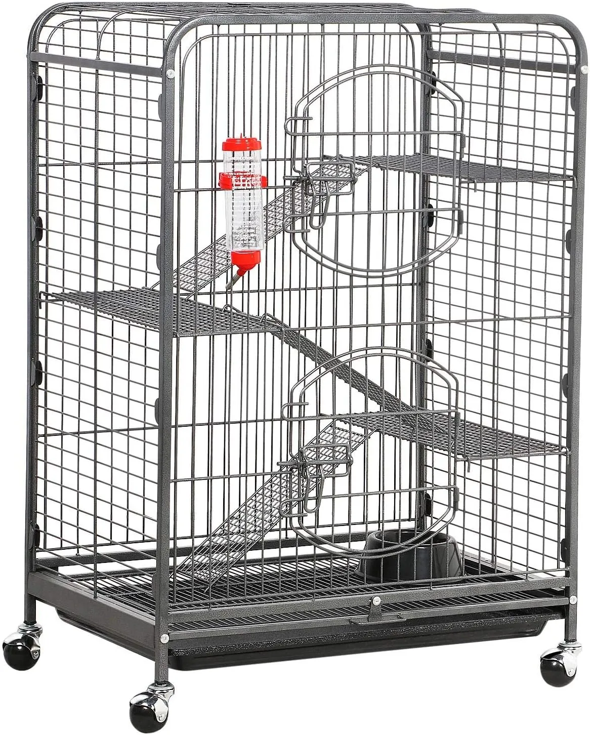 Yaheetech 37-inch Metal Ferret Chinchilla Rabbit Guinea Pig Cage Small Animals House 4 Levels Indoor Outdoor Black