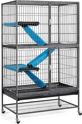 Yaheetech 4-Tier 54 Inch Height Cat Kittens Enclosure Ferret Cage Playpen Box Kennel Crate Rotating Casters On Wheels Small Animal House w/ 2 Removable Ramps & Platforms Hammered Black